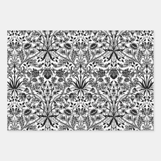 William Morris Hyacinths, zwart/wit, roze, blauw Inpakpapier Vel (Voorkant)