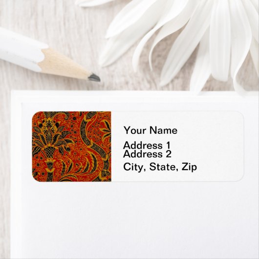 William Morris India Red Floral Etiket (Insitu)