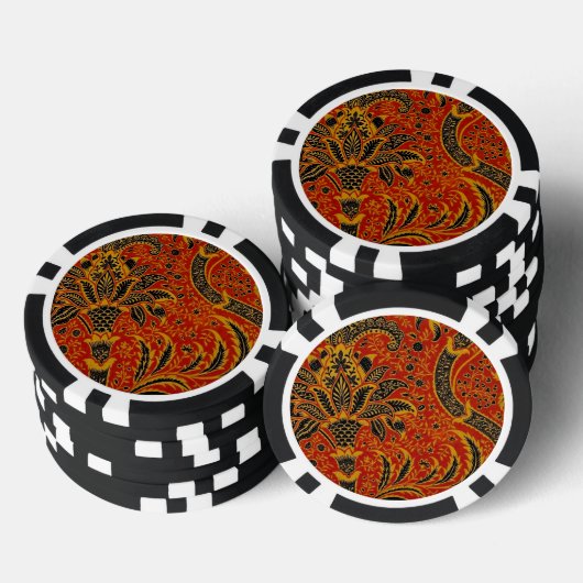 William Morris India Red Floral Poker Chips (Opstapeling)