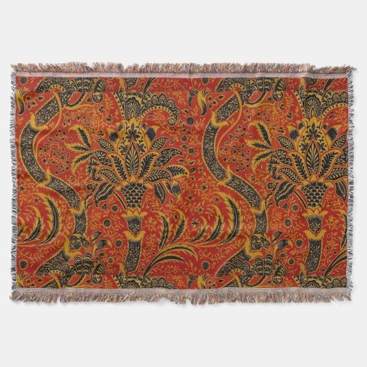 William Morris India Rood Bloem Motief Vintage Kla Deken (Voorkant)