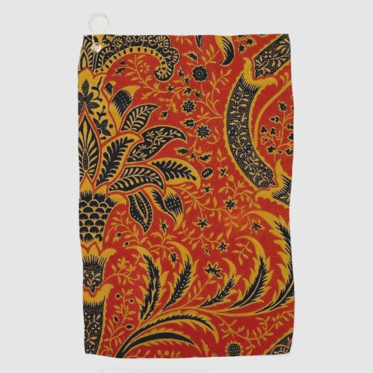 William Morris India Rood Bloem Motief Vintage Kla Golfhanddoek (Voorkant)