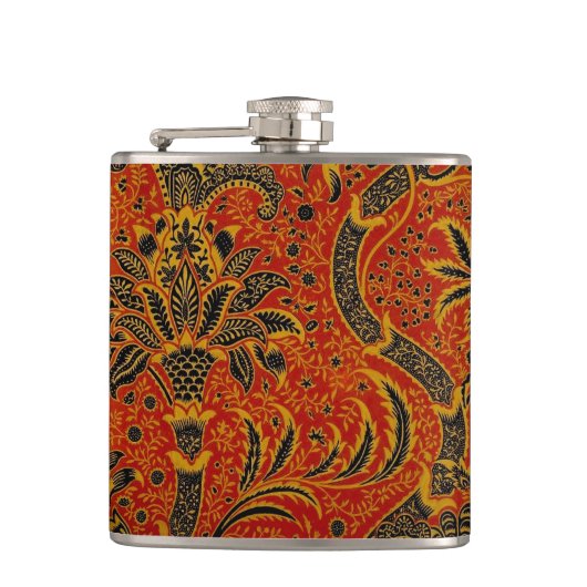 William Morris India Rood Bloem Motief Vintage Kla Heupfles (Voorkant)