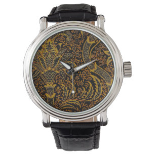 William Morris India Rood Bloem Motief Vintage Kla Horloge