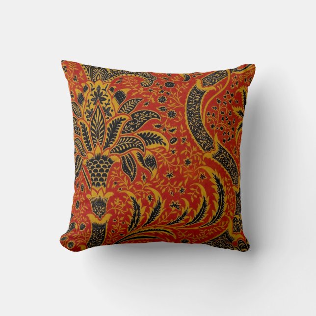 William Morris India Rood Bloem Motief Vintage Kla Kussen (Voorkant)