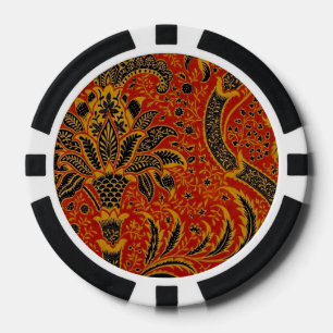 William Morris India Rood Bloem Motief Vintage Kla Poker Chips