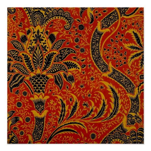 William Morris India Rood Bloem Motief Vintage Kla Poster (Voorkant)