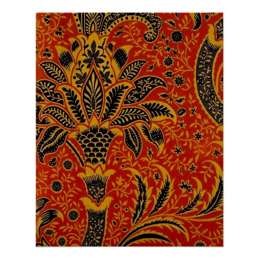 William Morris India Rood Bloem Motief Vintage Kla Poster (Voorkant)