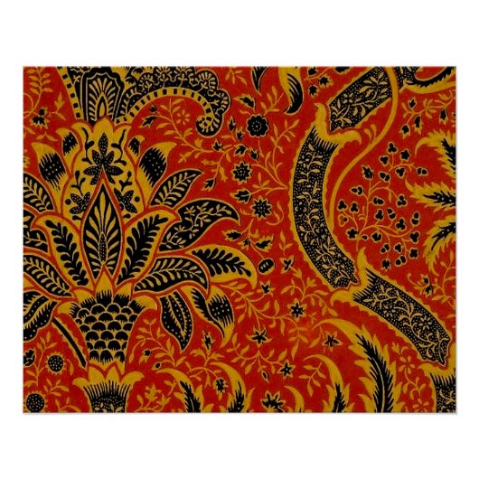 William Morris India Rood Bloem Motief Vintage Kla Poster (Voorkant)