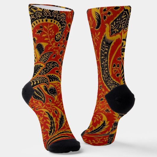 William Morris India Rood Bloem Motief Vintage Kla Sokken (Gebogen)