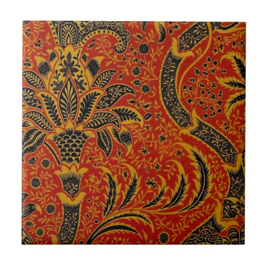 William Morris India Rood Bloem Motief Vintage Kla Tegeltje (Voorkant)