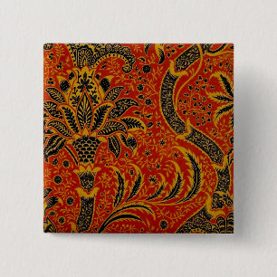 William Morris India Rood Bloem Motief Vintage Kla Vierkante Button 5,1 Cm