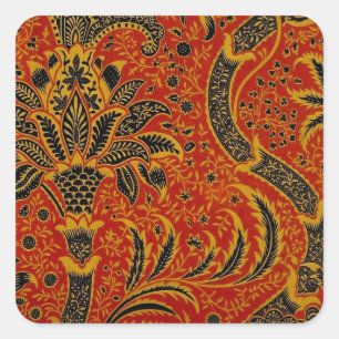 William Morris India Rood Bloem Motief Vintage Kla Vierkante Sticker