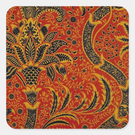 William Morris India Rood Bloem Motief Vintage Kla Vierkante Sticker (Voorkant)