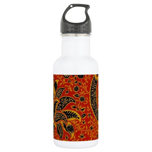 William Morris India Rood Bloem Motief Vintage Kla Waterfles (Voorkant)