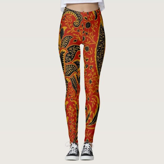 William Morris India Rood Bloemmotief Vintage Klas Leggings (Voorkant)