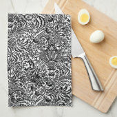 William Morris Indian, Black en White Theedoek (Quarter Fold)