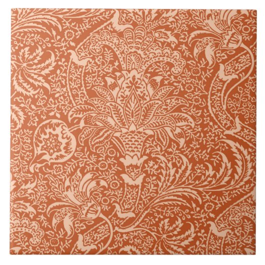 William Morris Indian, Coral Oranje en Peach Tegeltje (Voorkant)