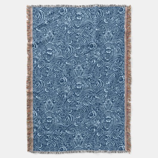 William Morris Indian, Dark Indigo en Sky Blue Deken (Voorkant Verticaal)