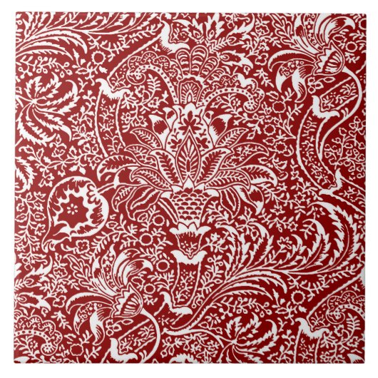 William Morris Indian, Dark Red en White Tegeltje (Voorkant)