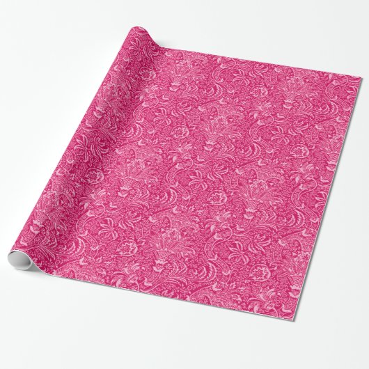 William Morris Indian, Deep Fuchsia Pink Cadeaupapier (Uitgerold)