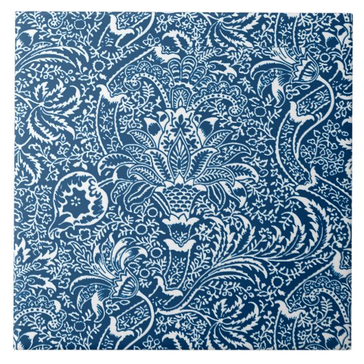 William Morris Indian, Indigo Blue en White Tegeltje (Voorkant)