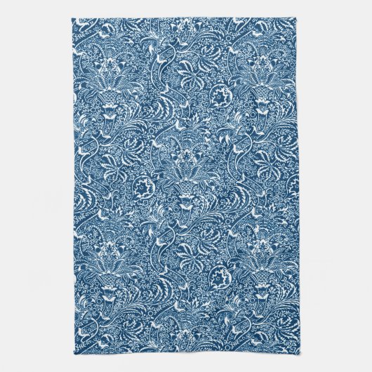William Morris Indian, Indigo Blue en White Theedoek (Verticaal)