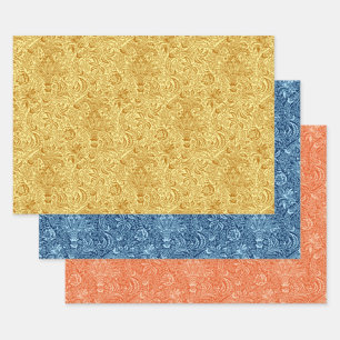 William Morris Indian, Mustard, Blue, Oranje  Inpakpapier Vel