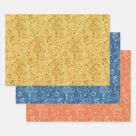 William Morris Indian, Mustard, Blue, Oranje  Inpakpapier Vel (Set)