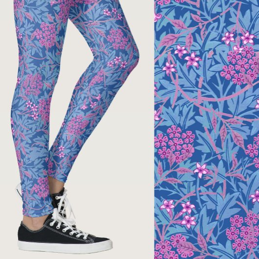 William Morris Inspired Blue Floral Patterned Leggings