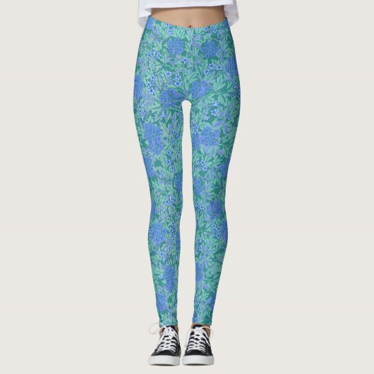 William Morris Inspired Blue Floral Patterned Leggings (Voorkant)