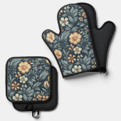 William Morris Inspired Botanical Style Pattern Ovenwant & Pannenlap Set (Voorkant / Achterkant)