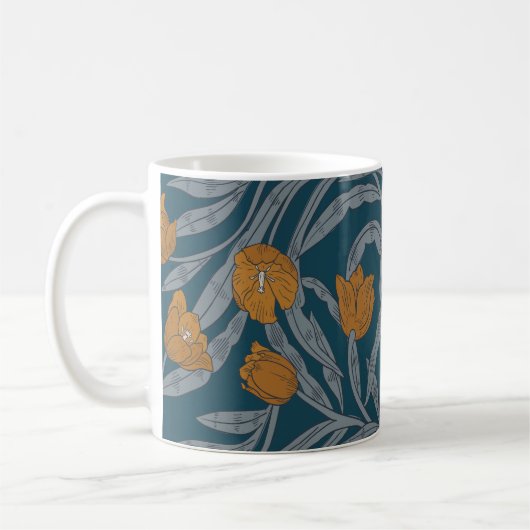 William Morris Inspired Dark Floral Pattern Koffiemok (Links)