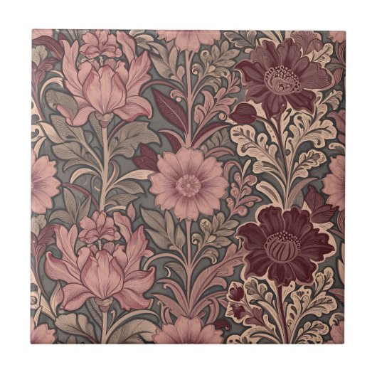 William Morris Inspired Floral Pattern Tegeltje (Voorkant)