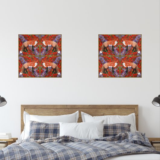 William Morris Inspired Fox with poppies bluebell  Muurkunst Sets (Slaapkamer)