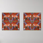 William Morris Inspired Fox with poppies bluebell  Muurkunst Sets (Voorkant)