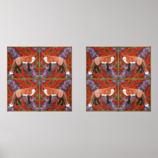 William Morris Inspired Fox with poppies bluebell Muurkunst Sets