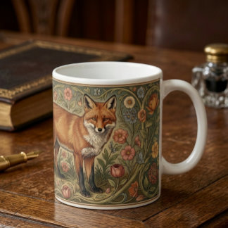 William Morris Inspired Pattern Fox in Flowers Koffiemok