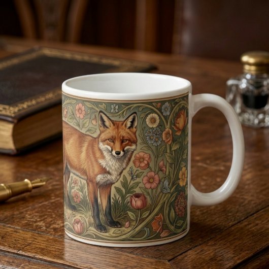 William Morris Inspired Pattern Fox in Flowers Koffiemok