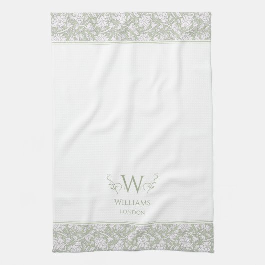 William Morris Inspired Sage Green Floral Custom Theedoek (Verticaal)