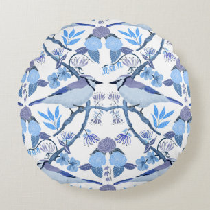 William Morris inspireerde Bluejay Botanical Rond Kussen