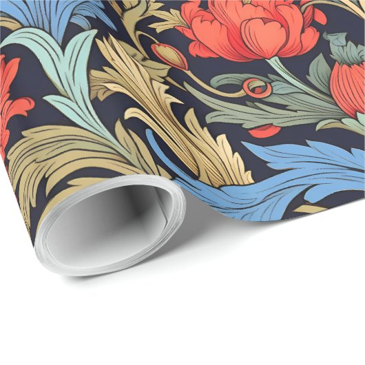 William Morris inspireerde dieprode pastel roze bl Cadeaupapier (Rol Hoek)