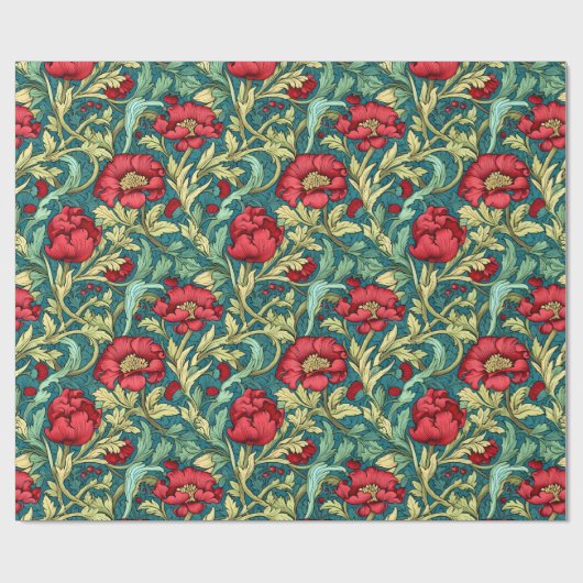 William Morris inspireerde dieprode pastelgroen bl Cadeaupapier (Vlak)