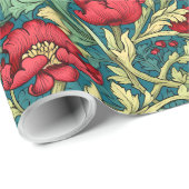 William Morris inspireerde dieprode pastelgroen bl Cadeaupapier (Rol Hoek)