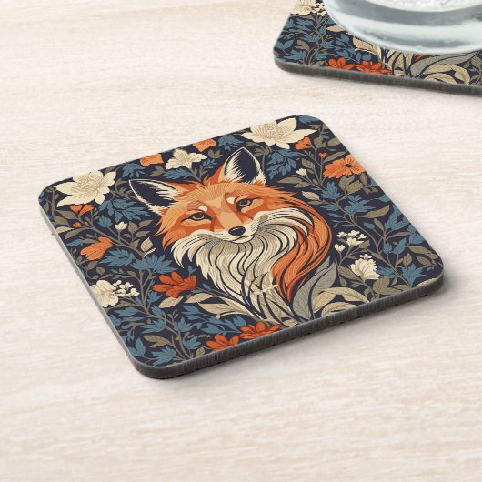  William Morris inspireerde Floral Red Fox Bier Onderzetter (Linkerzijde)