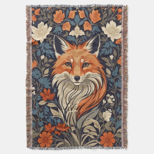 William Morris inspireerde Floral Red Fox Deken (Voorkant Verticaal)