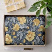 William Morris inspireerde gele bloemen marine bla Tissuepapier (Geschenk)
