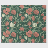 William Morris inspireerde Green Red Botanical Flo Cadeaupapier (Vlak)