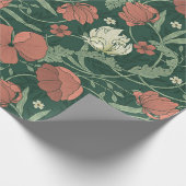 William Morris inspireerde Green Red Botanical Flo Cadeaupapier (Hoek)