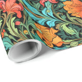 William Morris inspireerde kleurrijke bloemen Cadeaupapier (Rol Hoek)