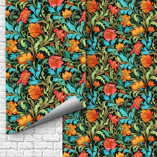 William Morris inspireerde kleurrijke, levendige b Behang (William Morris inspired colorful vibrant flowers Wallpaper)